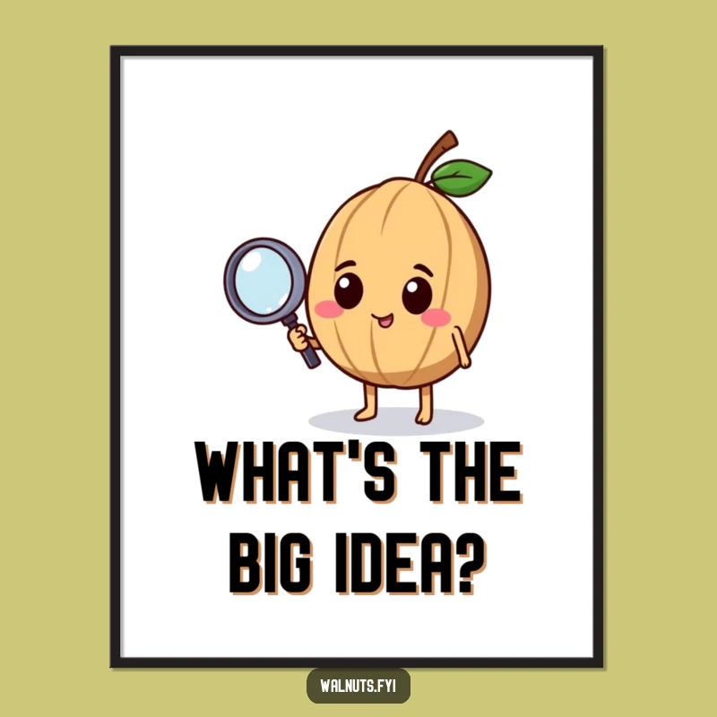 Free Printable Wall Art: Curious Walnut with Magnifying Glass, Funny Downloadable Decor