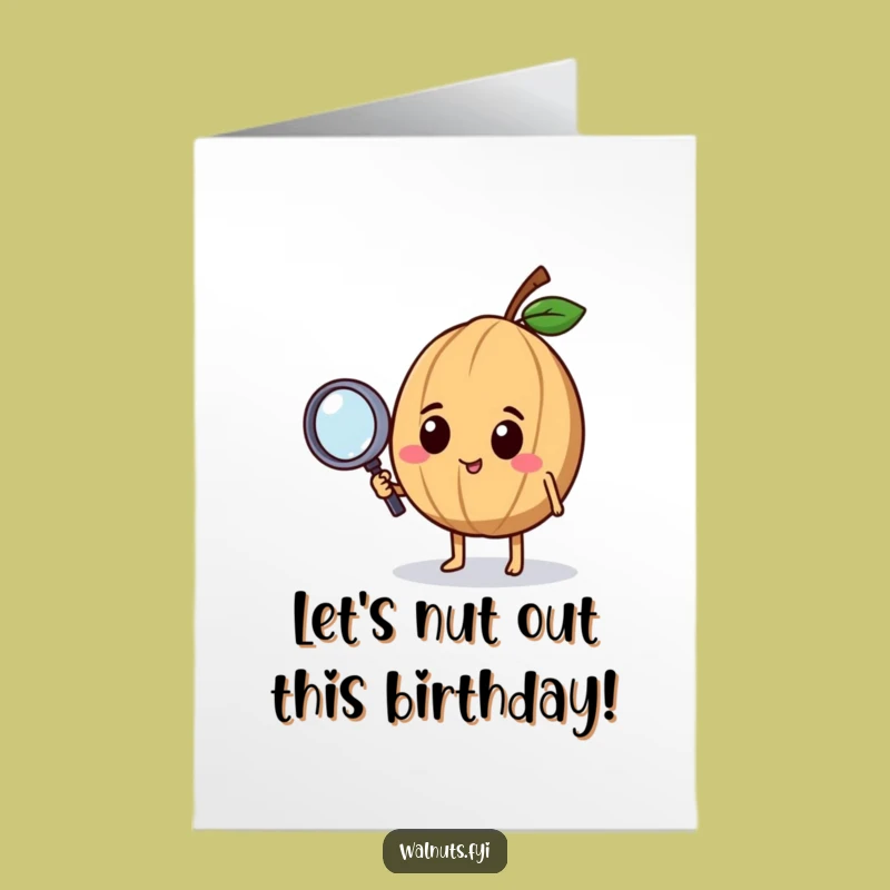 Free Printable Birthday Card: Curious Walnut with Magnifying Glass, Funny Downloadable