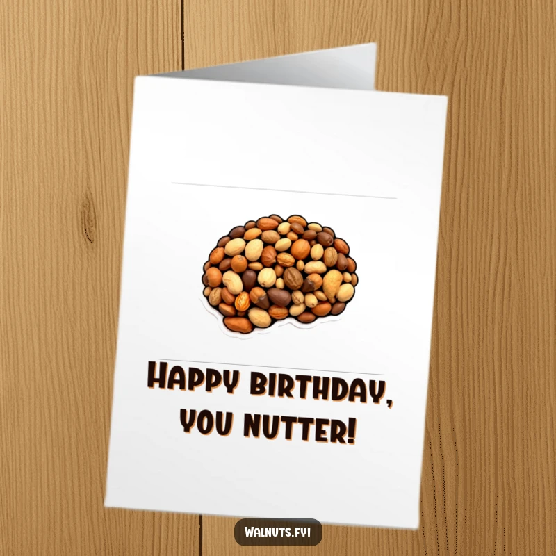 Funny Free Printable Birthday Card: A human brain intricately formed from assorted nuts, symbolizing cleverness, a witty downloadable gift.