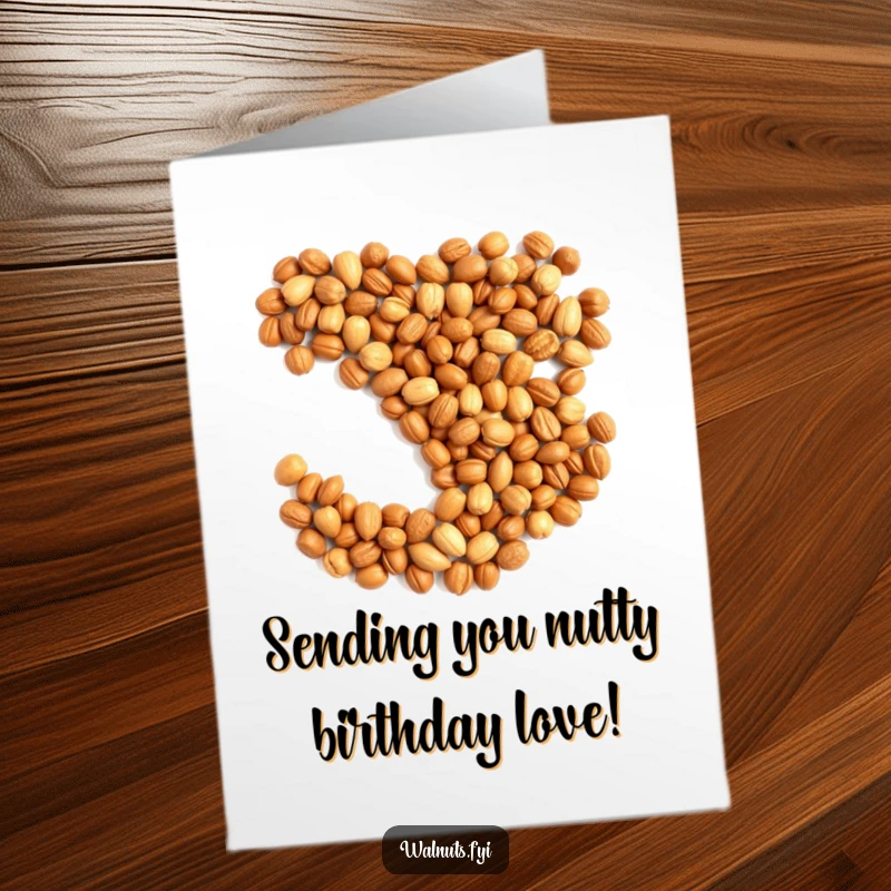 Funny Free Printable Birthday Card featuring a pile of nuts artfully arranged into a heart shape, conveying birthday love.