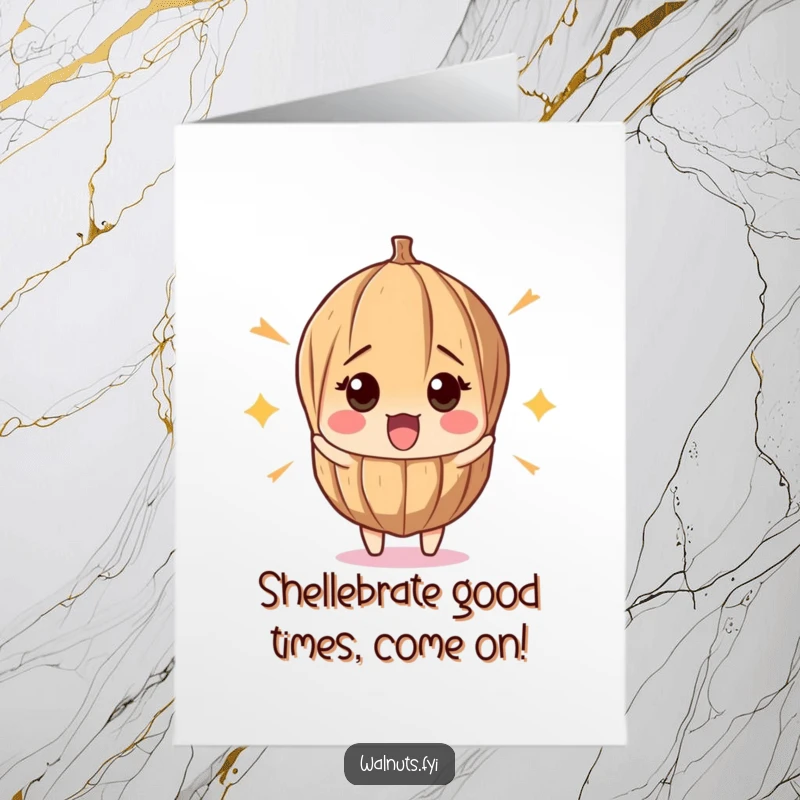 Funny Free Printable Birthday Card: A shocked walnut jumps back from a loud popping sound, perfect for a quirky celebration.