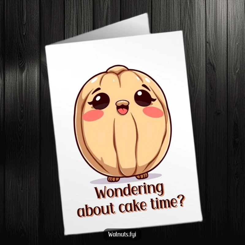 Funny Free Printable Birthday Card: A curious walnut character looks up at the sky with wonder, inspiring awe for a unique DIY greeting.