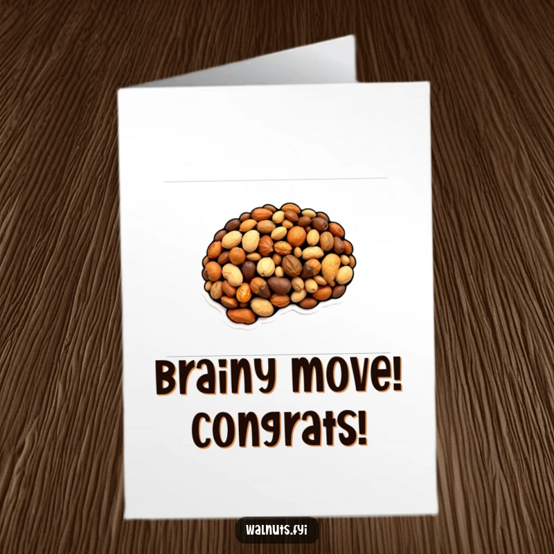 Funny Free Printable Congrats Card: A detailed brain constructed from various nuts, signifying intelligence and success, a smart downloadable card.