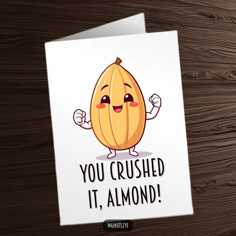 Funny Free Printable Congrats Card: A triumphant almond flexes its impressive, albeit small, muscle.