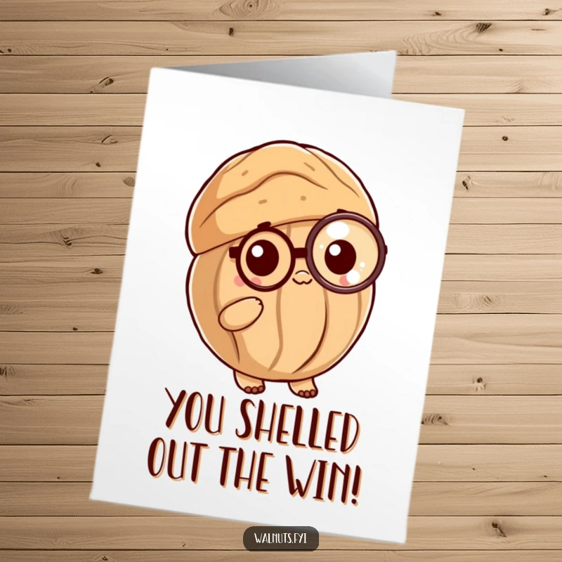 Funny Free Printable Congratulations Card: A posh kawaii walnut shell with a monocle toasts your success.