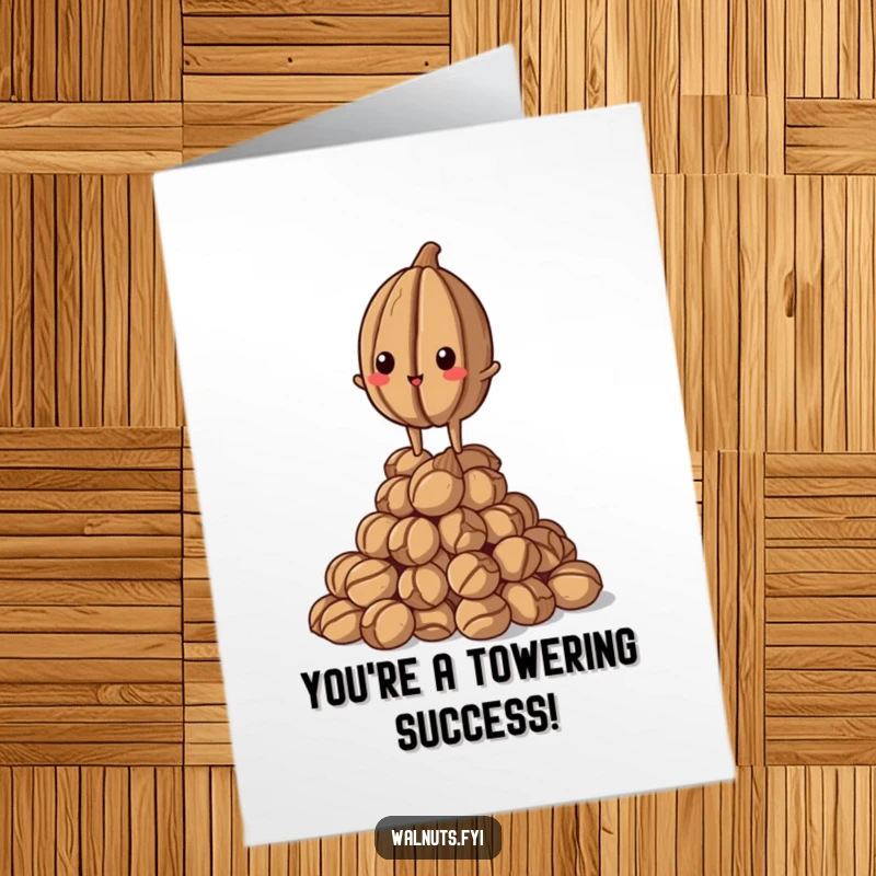 Funny Free Printable Congratulations Card: A proud walnut stands tall on a mound of walnuts, symbolizing dominance and success.