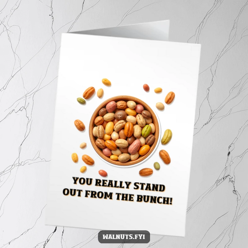 Funny Free Printable Congrats Card: A decorative bowl filled with a spectrum of vibrant nuts, symbolizing abundance, a beautiful downloadable card.