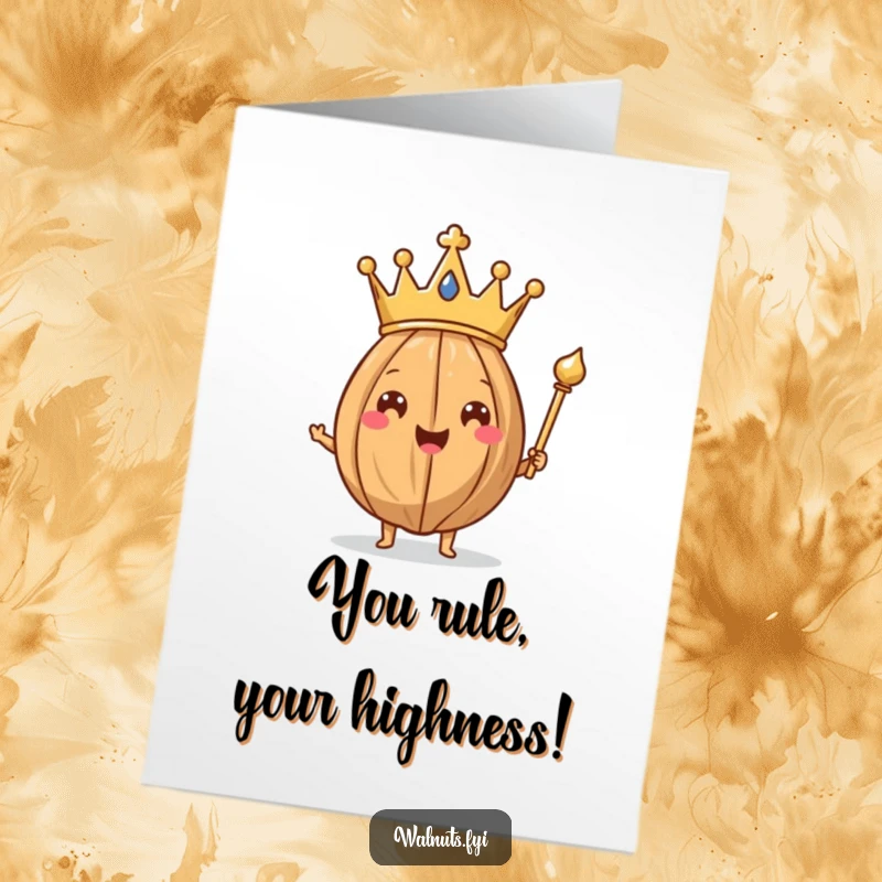 Funny Free Printable Congrats Card: A walnut king with a crown and scepter celebrates a win.
