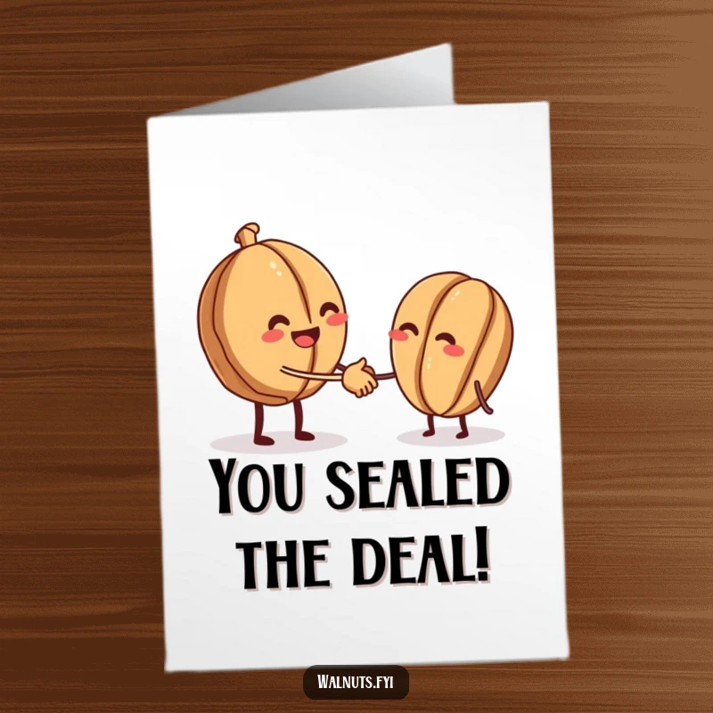 Funny Free Printable Congrats Card: Two walnuts offer a friendly handshake, acknowledging an achievement.