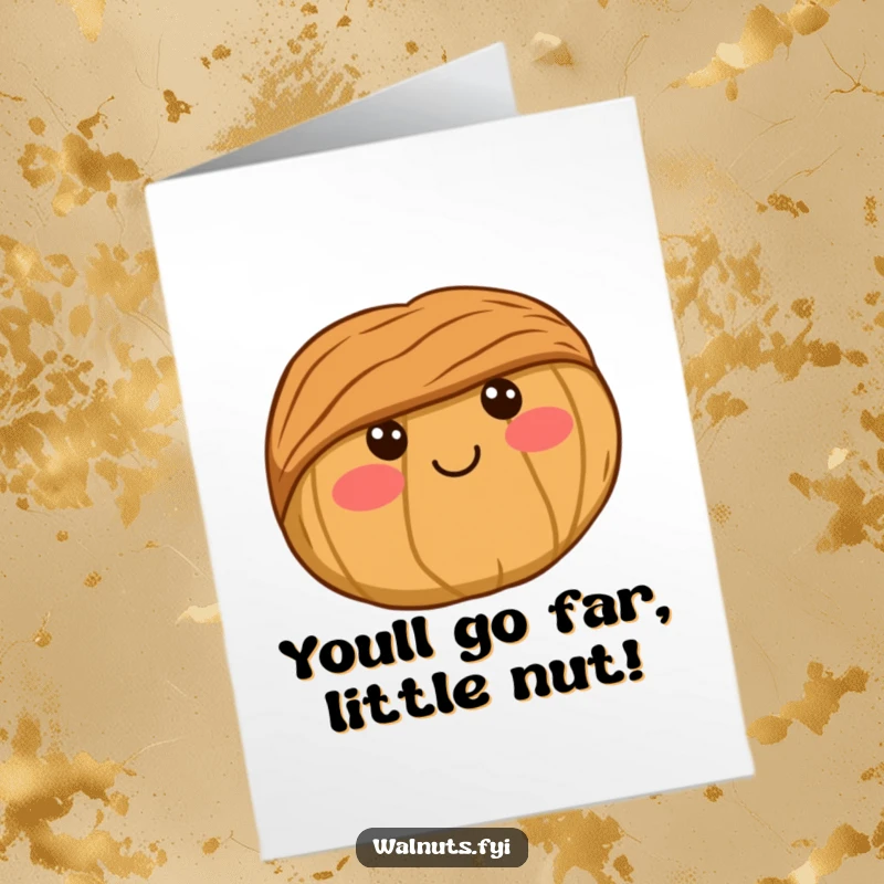 Funny Free Printable Congratulations Card showcasing a kawaii walnut with blushing rosy cheeks and a sweet smile, conveying heartfelt congratulations.