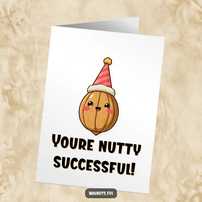 Funny Free Printable Congratulations Card with a regal walnut sporting a silly party hat, celebrating a momentous occasion with undeniable humor.