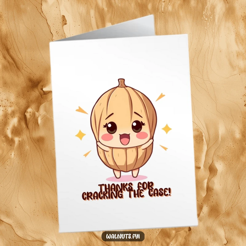 Funny Free Printable Thank You Card: A comically surprised walnut reacting to a sudden pop, perfect for expressing gratitude.