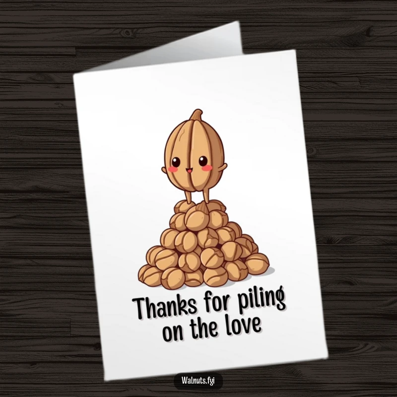 Funny Free Printable Thank You Card: A proud walnut stands atop other walnuts, conveying thanks with a sense of accomplishment.