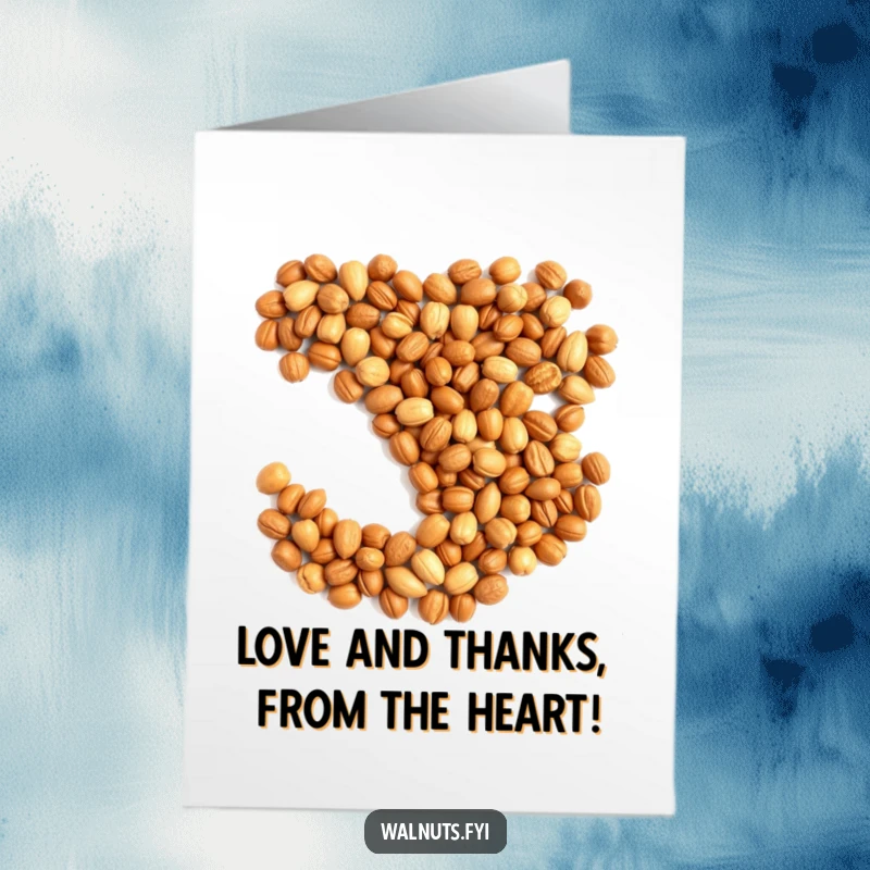 Funny Free Printable Thank You Card with a heart shape made from a pile of nuts, expressing sincere gratitude.
