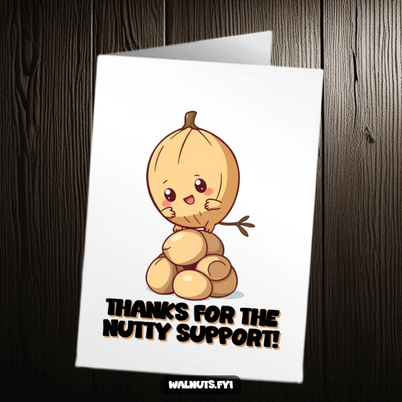 Funny Free Printable Thank You Card: Determined Kawaii pine nut character showing appreciation.