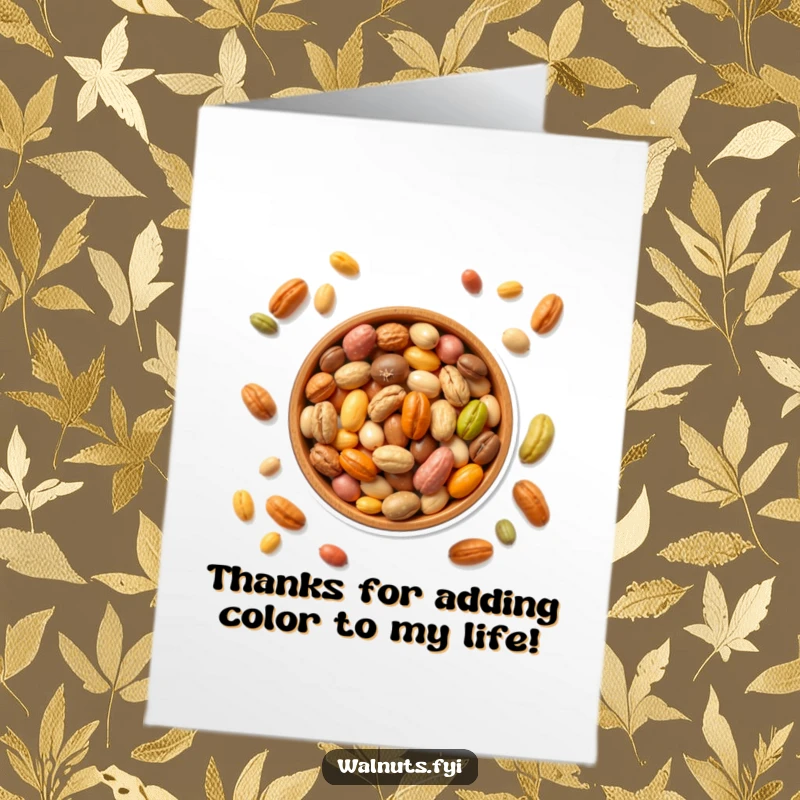 Funny Free Printable Thank You Card: A bowl brimming with diverse, brightly colored nuts, a visually appealing and downloadable gift.