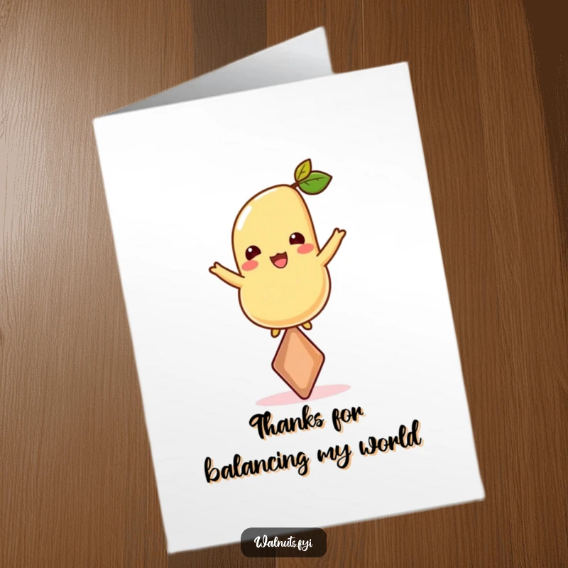 Funny Free Printable Thank You Card: A cheerful cashew standing on its point, a symbol of steady appreciation.