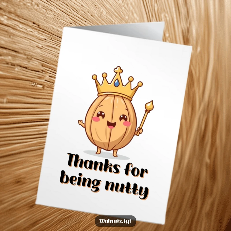 Funny Free Printable Thank You Card: A crowned walnut holds a scepter, offering thanks.