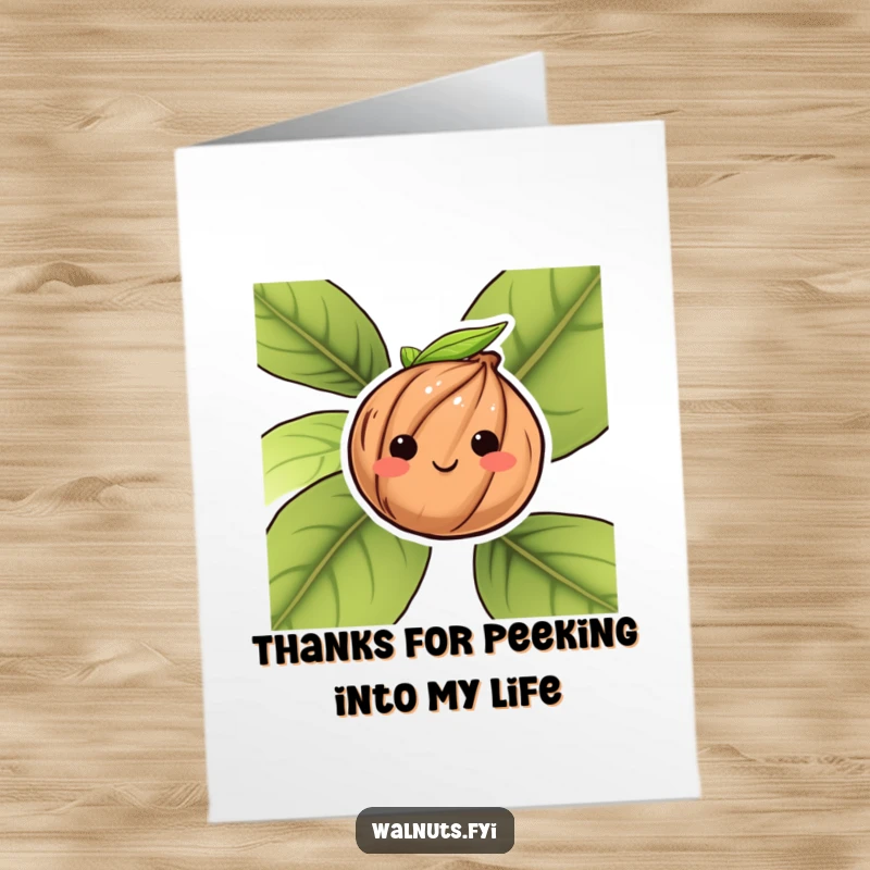 Funny Free Printable Thank You Card: A bashful walnut peeks out, offering thanks with an adorable, blush-filled expression.