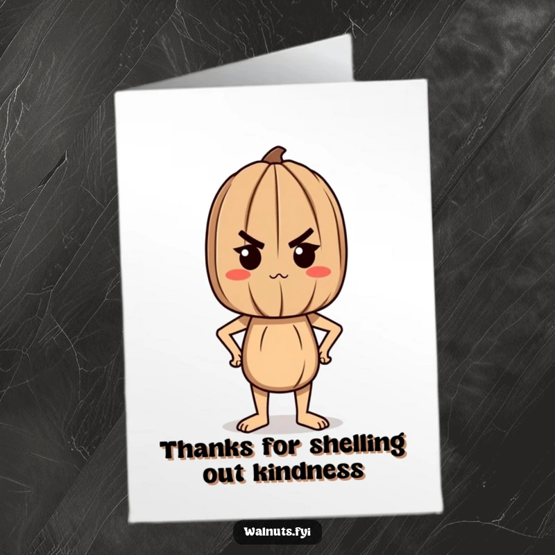Funny Free Printable Thank You Card: Determined walnut character offers a strong, proud thank you, making appreciation hilariously clear.