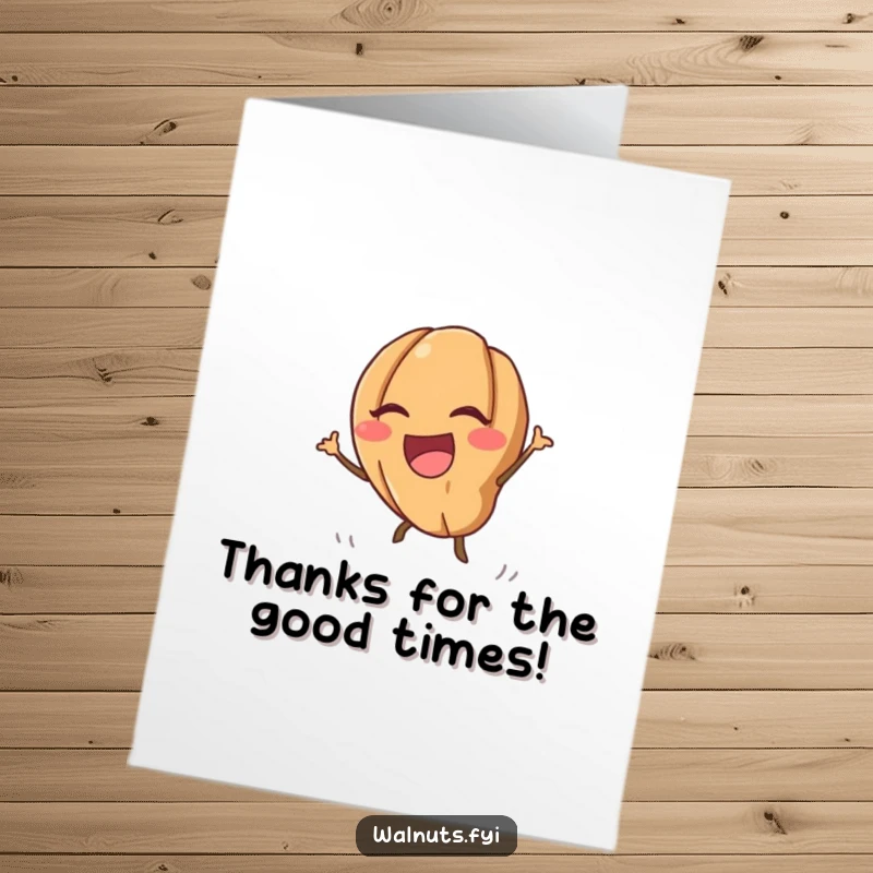 Funny Free Printable Thank You Card: A laughing kawaii walnut rolls downhill with boundless energy, sending heartfelt thanks.
