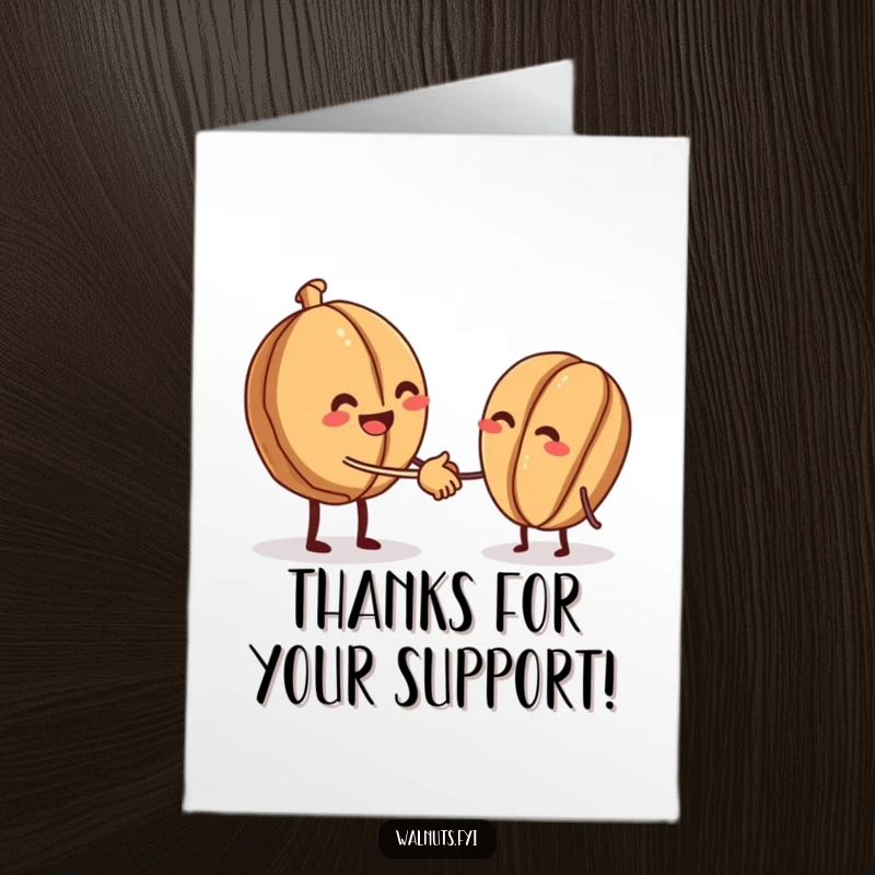 Funny Free Printable Thank You Card: Two walnuts exchange a friendly handshake, conveying sincere thanks.