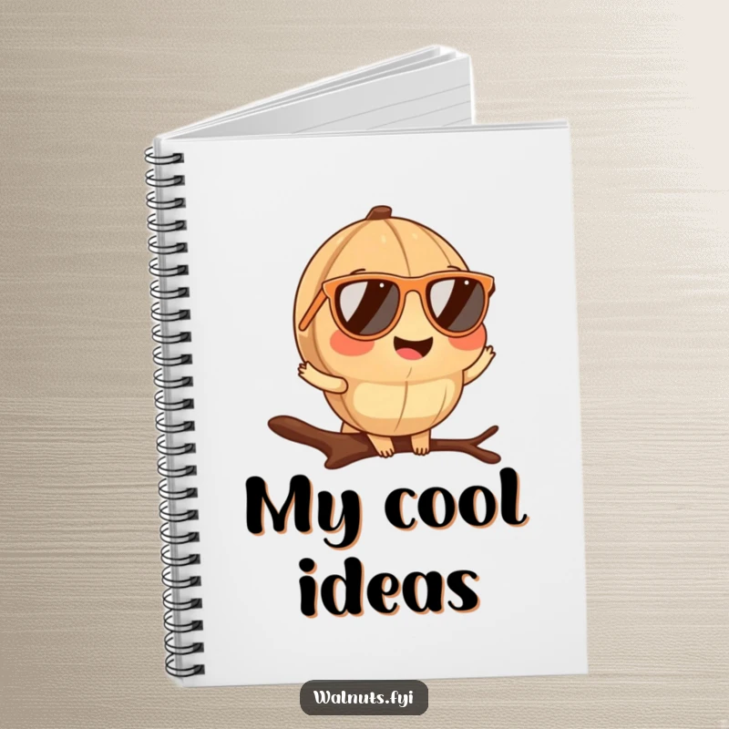 Lined funny walnut sunglasses notebook featuring a cool walnut posing on a branch, great for notes.