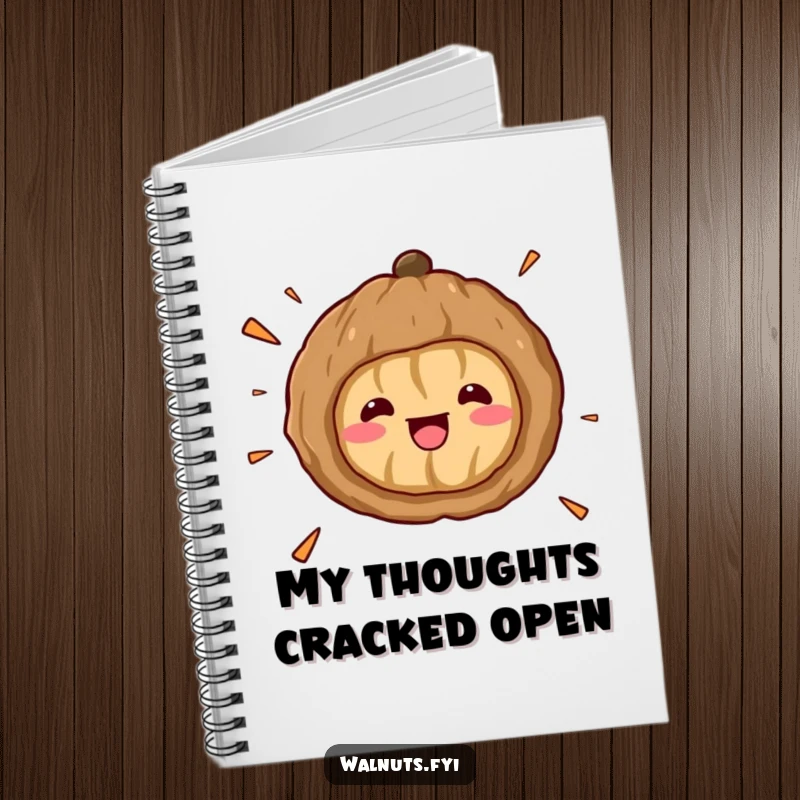 Funny Kawaii Walnut Surprise Notebook: A surprised kawaii walnut cracks open, its shell pieces scattering, inviting you to fill its pages with humor.