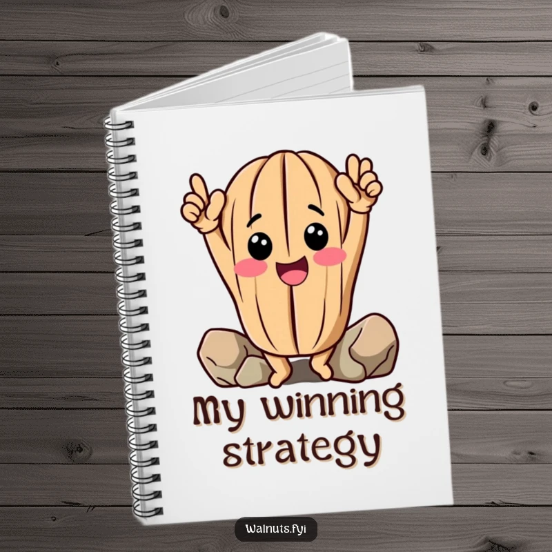 Funny Walnut Notebook: Cheerful anthropomorphic walnut celebrates climbing, ideal for notes and journaling.