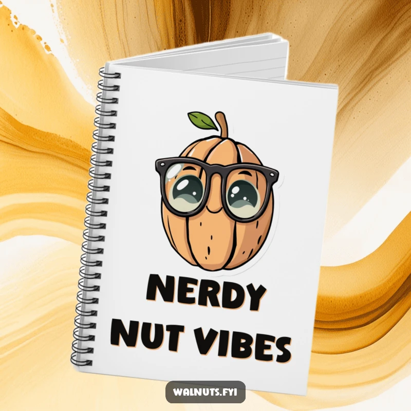 Funny notebook featuring a walnut wearing reading glasses, ideal for jotting down smart ideas.