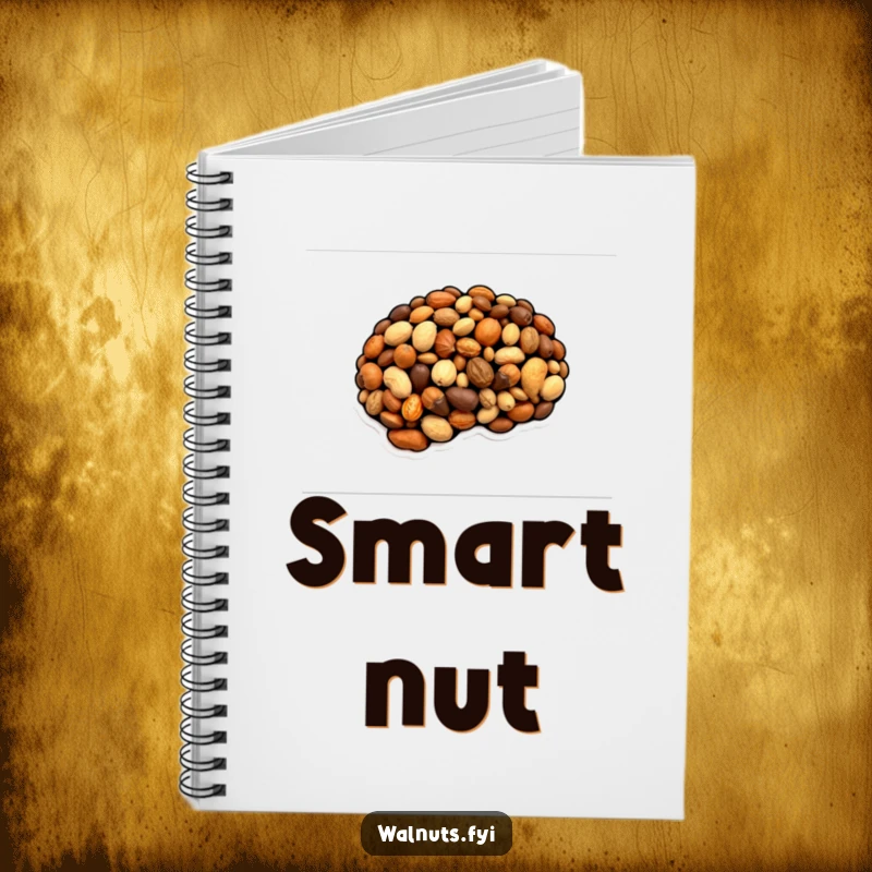 Funny notebook featuring a brain composed of various nuts, ideal for note-taking with a side of humor, a great funny gift.