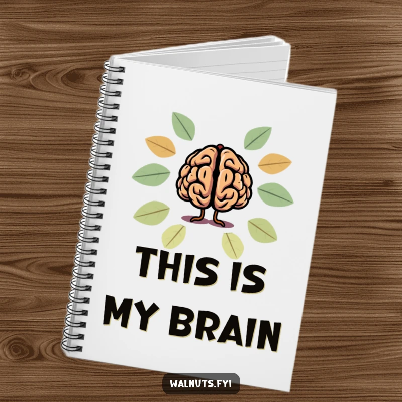 Funny brain and walnut silhouette notebook, an inspiring journal for creative thinkers.