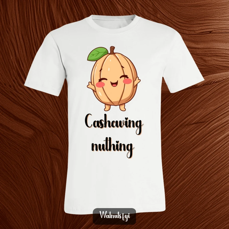Funny Wink Walnut T-Shirt with a happy, grinning walnut character giving a charming wink, ideal for casual wear.