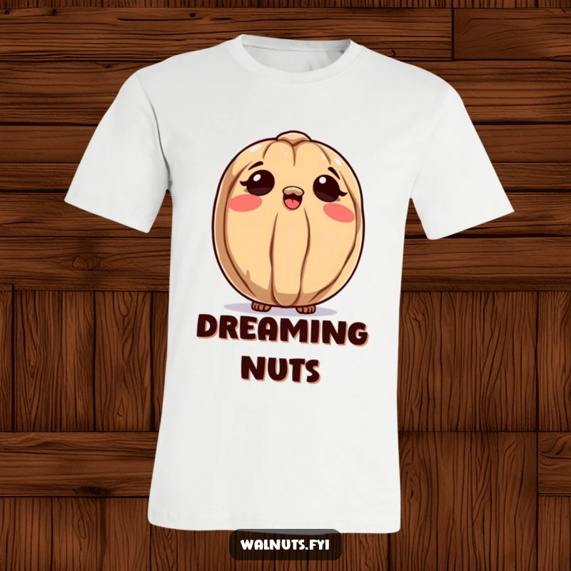 Funny t-shirt showcasing a curious walnut character looking up at the sky, embodying wonder and a quest for knowledge.