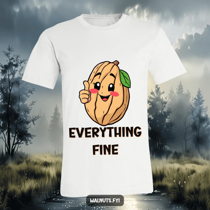 Funny T-shirt showcasing a happy walnut character giving a thumbs up, symbolizing approval and good cheer, an ideal funny gift.