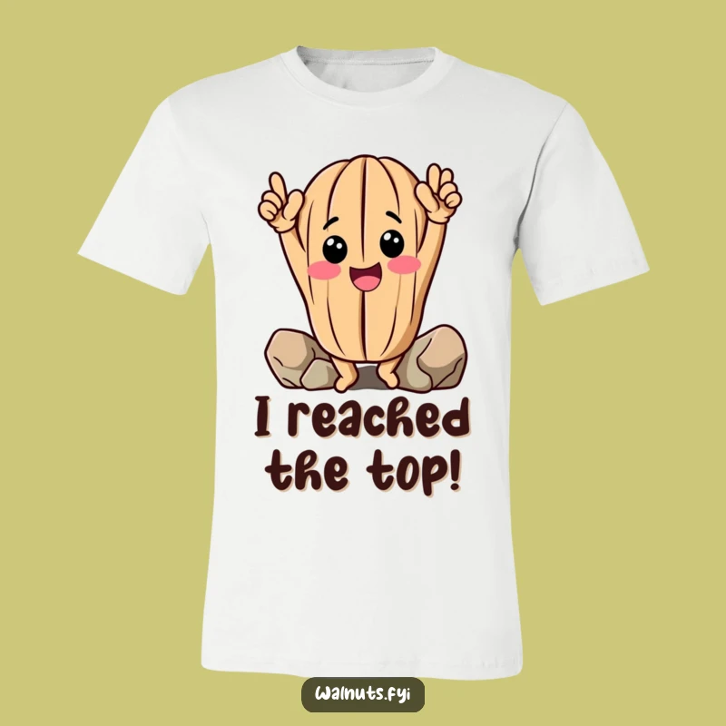 Funny Walnut T-Shirt: Climbing Nut Celebrating Victory, Ideal Humorous Gift for Go-Getters