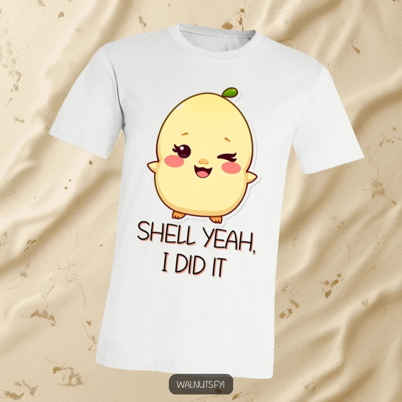 Funny Kawaii Pistachio T-Shirt with a giggling character giving a mischievous wink, showcasing nutty fun. Great humorous apparel.