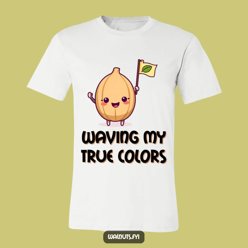 Funny Kawaii Walnut T-Shirt: Excited Flag Waving Nut Tee - Adorable & Humorous Gift