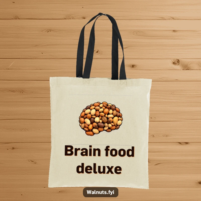 Funny tote bag with a brain composed of nuts, symbolizing intelligence and a humorous approach, a practical funny gift.