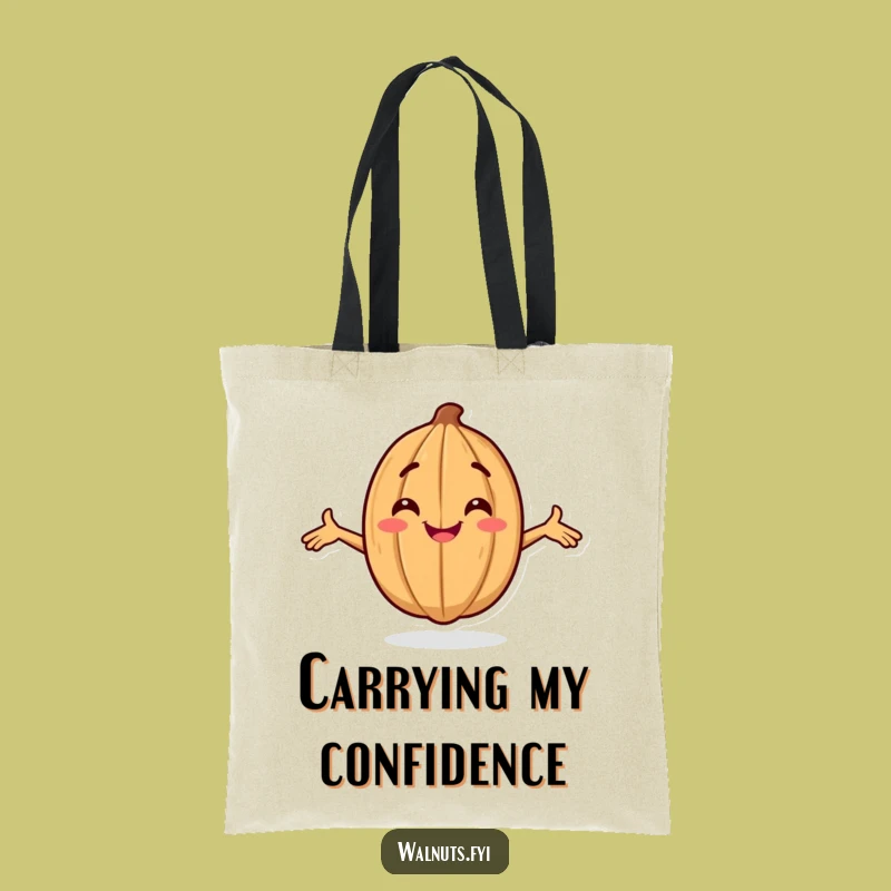 Funny Confident Walnut Tote Bag: Smiling Character Posing, Stylish Funny Gift