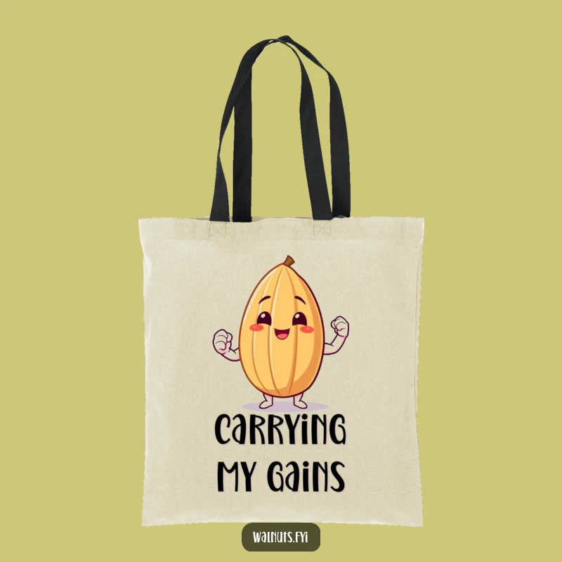 Funny Almond Flex Tote Bag - Smiling Nut Showing Muscle, A Strong Funny Gift!