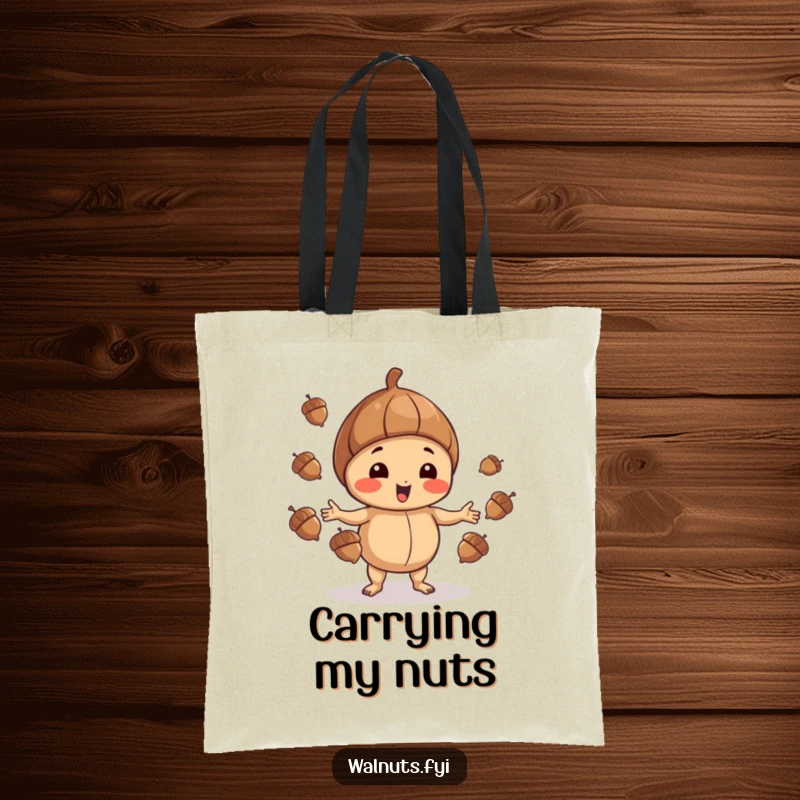 Funny Walnut Tote Bag: Playful walnut juggling acorns, practical and humorous, perfect funny gift.