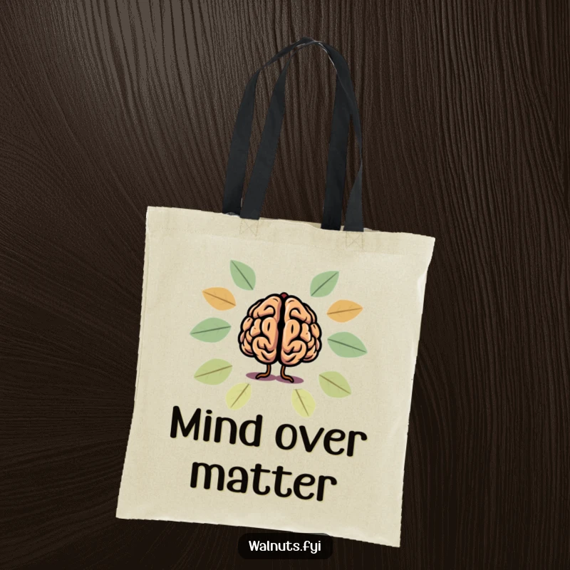 Funny brain and walnut silhouette tote bag, a stylish and humorous accessory for carrying books.