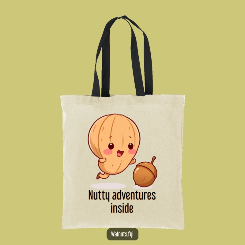 Funny Kawaii Walnut Tote Bag - Playful Acorn Chase Eco-Friendly Carryall
